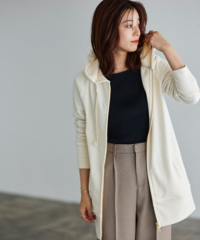 スウェット素材Wジップロング丈パーカー