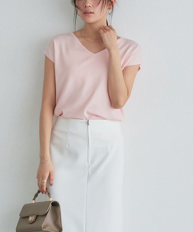 166cm / ライトピンク / Vネック / M