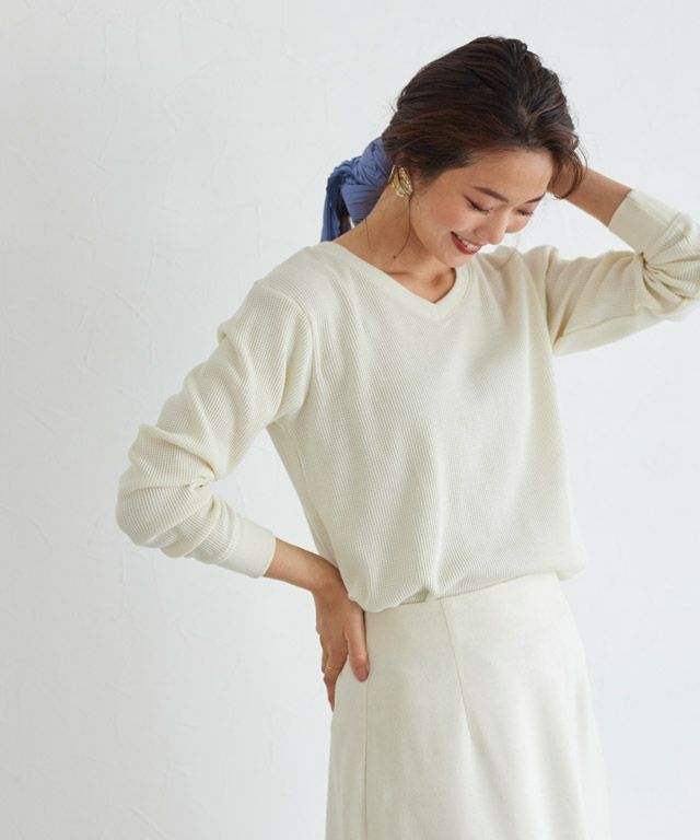 ネックが選べるワッフルロンT