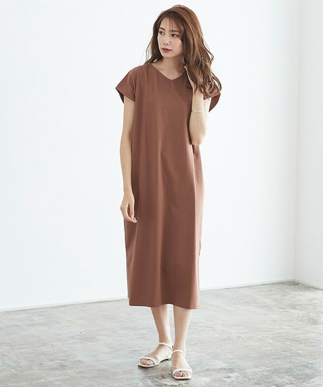 アウトレットSALE！】Vネックフレンチスリーブワンピース 【Pierrot