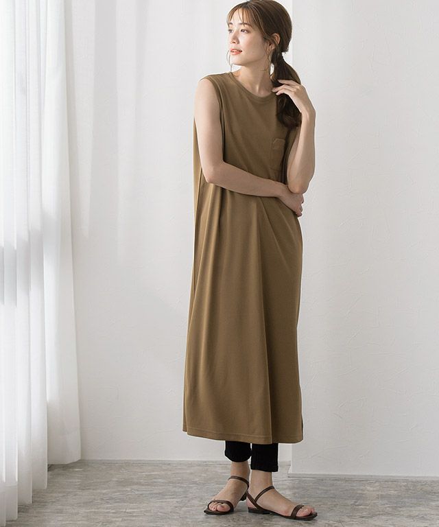 ミニポケットロングノースリワンピース