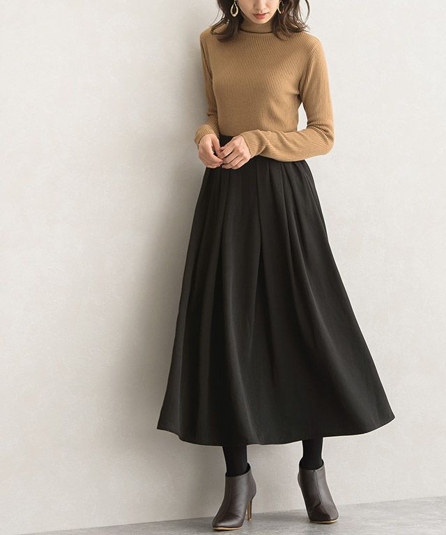 タックロングフレアスカート