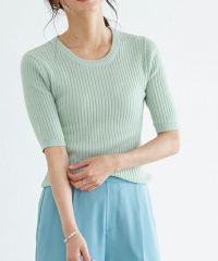 選べるネック綿混半袖リブニット