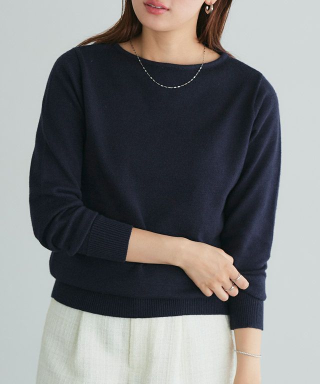 166cm / ネイビー / ボートネック / M