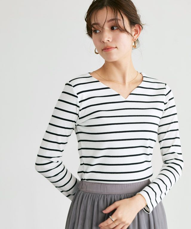 167cm / オフホワイト×ブラック / キーネック / M