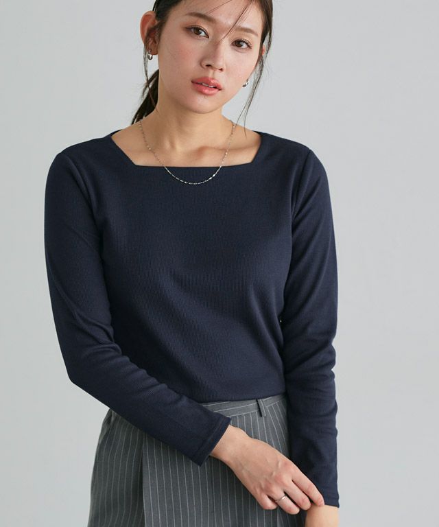 166cm / ネイビー / スクエアネック / M