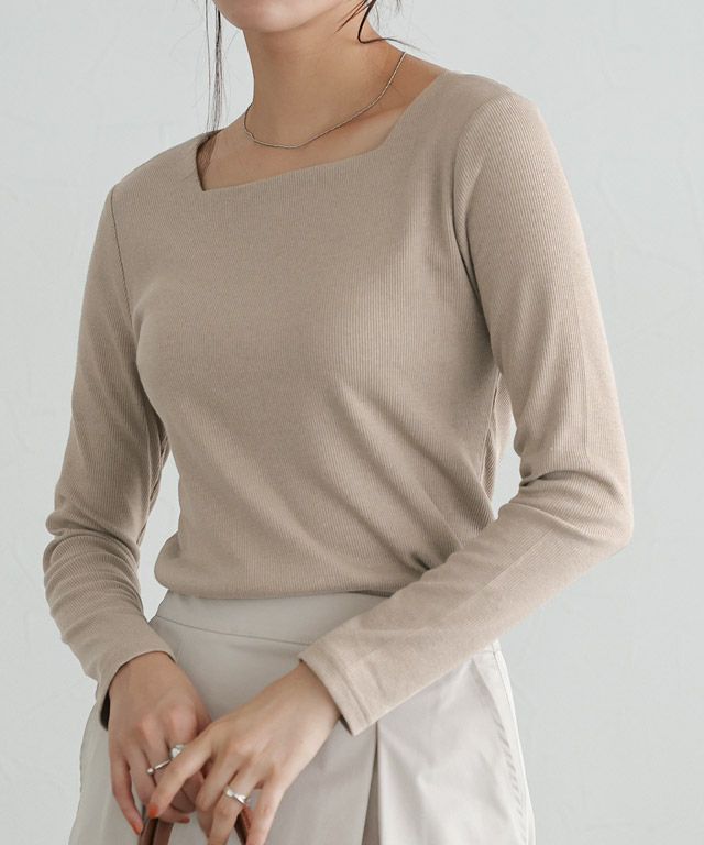 167cm / ライトベージュ / スクエアネック / M