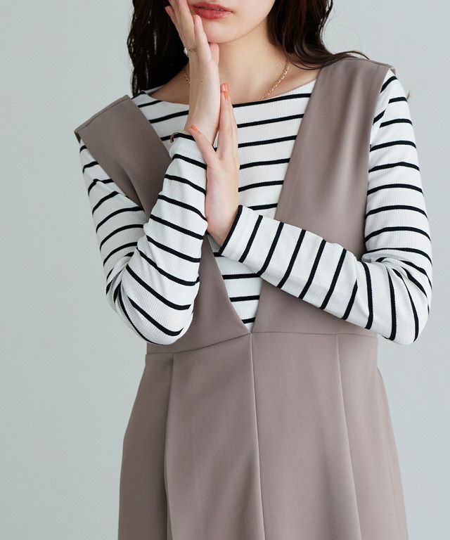 163cm / オフホワイト×ブラック / ボートネック / M