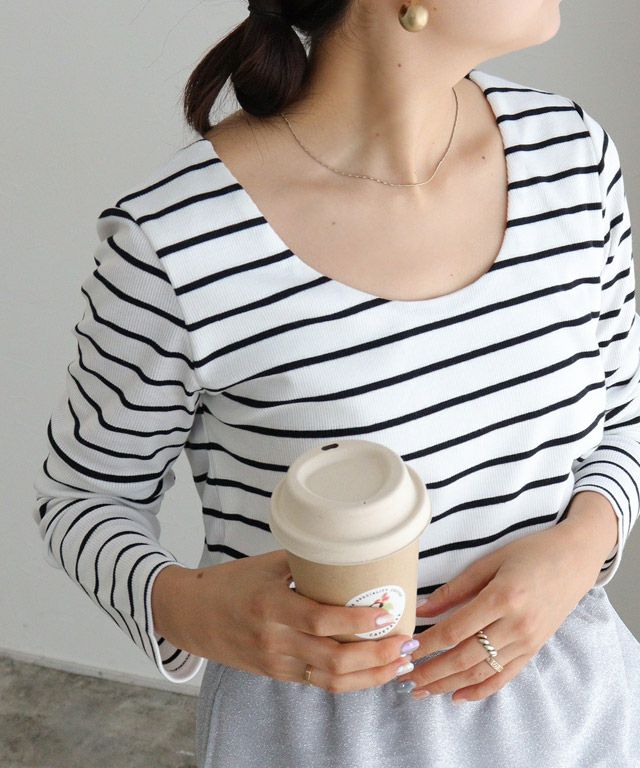 157cm / オフホワイト×ブラック / ワイドネック / M