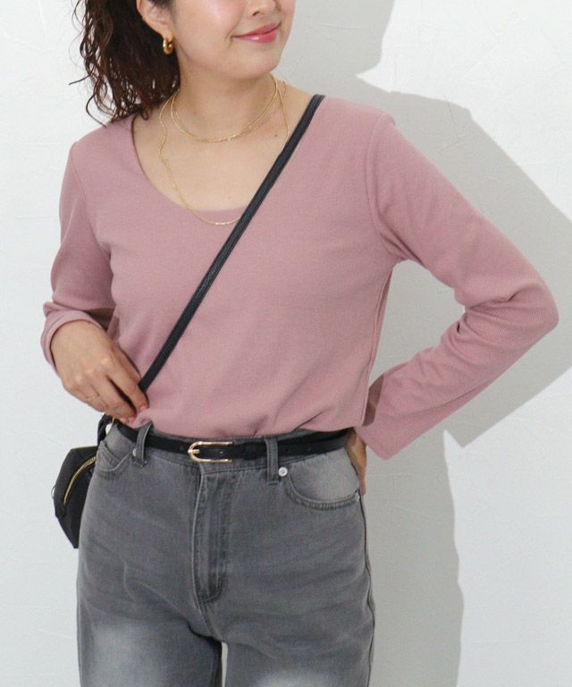 157cm / ダスティーピンク / ワイドネック / M
