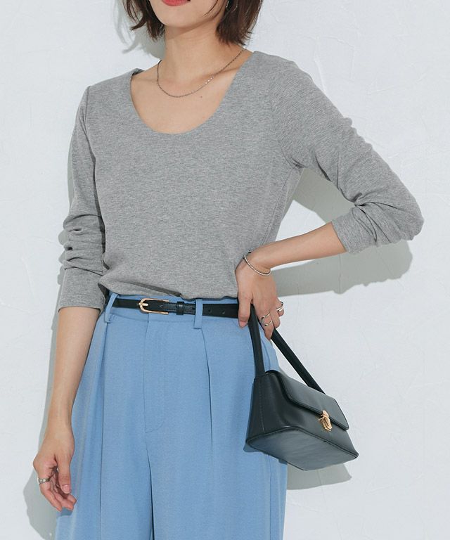 167cm / 杢グレー / ワイドネック / M