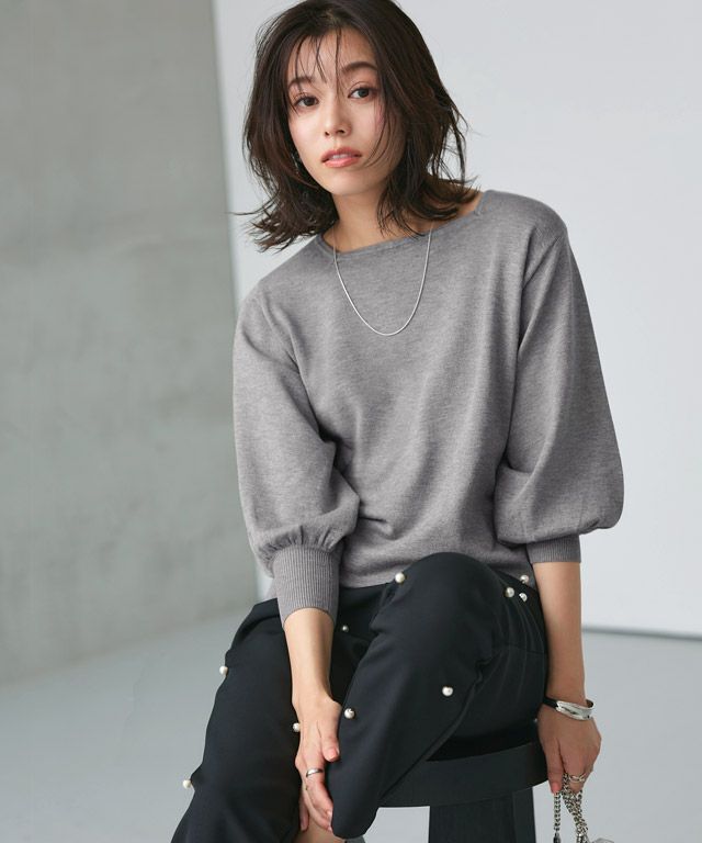 167cm / 杢グレー / スクエアネック / M