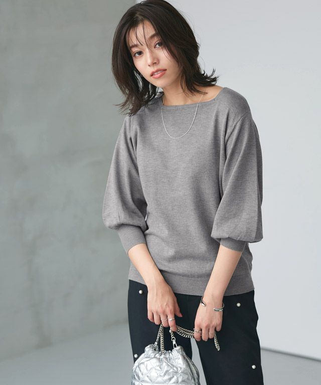 選べるネックシルクタッチバルーンニット 【Pierrot】 ◇送料無料