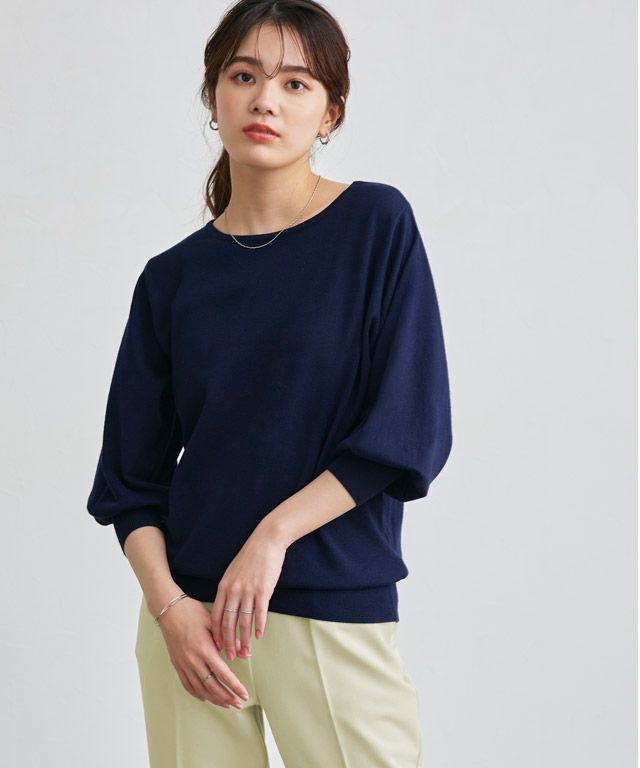 163cm / ネイビー / ボートネック / M
