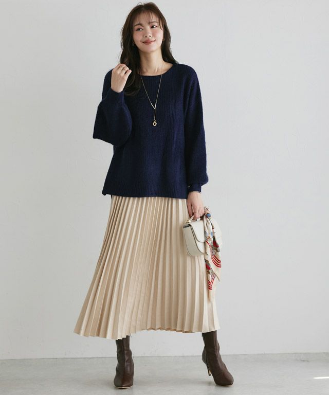 167cm / ネイビー / ボートネック / M