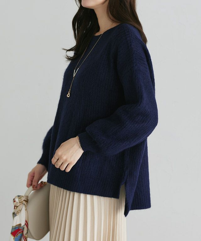 167cm / ネイビー / ボートネック / M