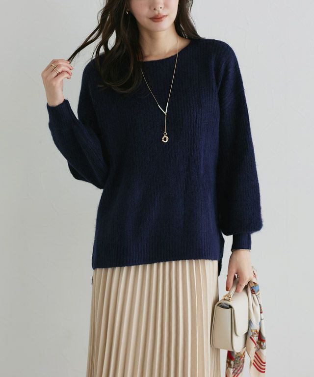 167cm / ネイビー / ボートネック / M