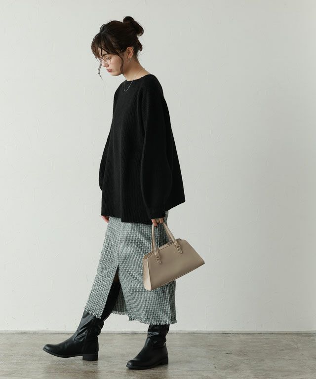 163cm / ブラック / ボートネック / M