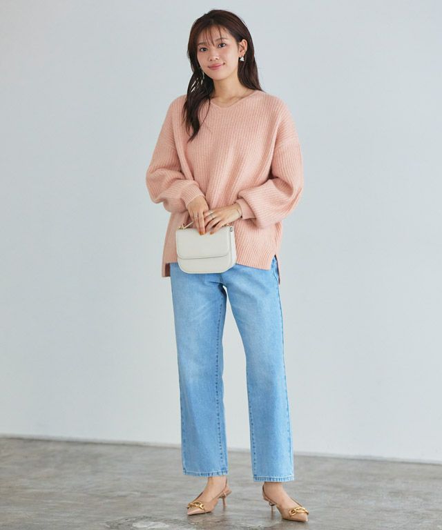 166cm / 杢ピンクオレンジ / Vネック / M