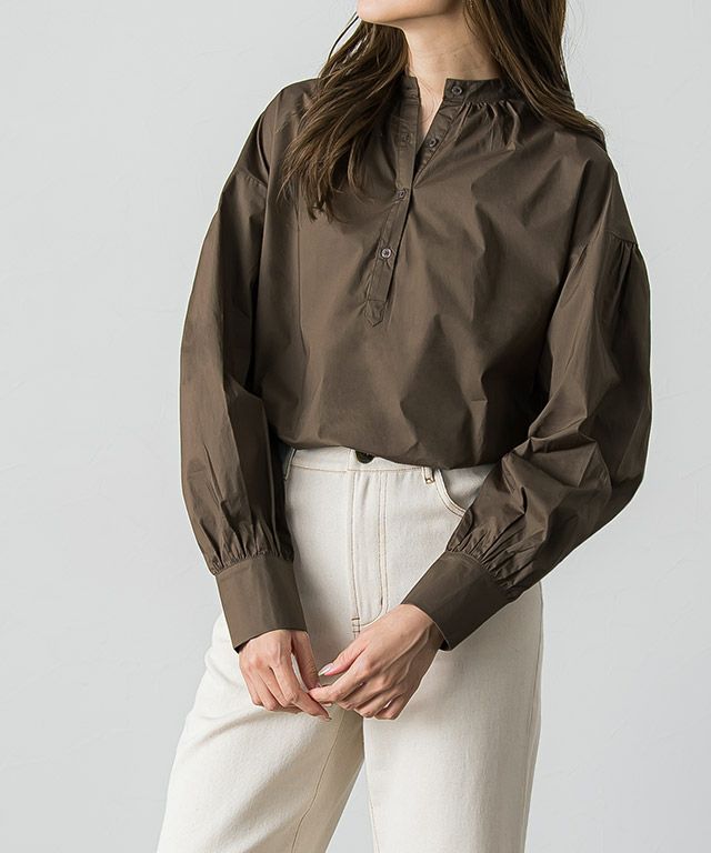 9【美品】Drawer シルク混　ペプラム　ボリュームスリーブカットソー レイヤードシアーシャーリングキャミチュニック | ファッション