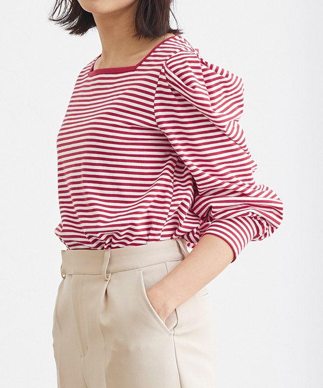 スクエアネックボーダーTシャツ 