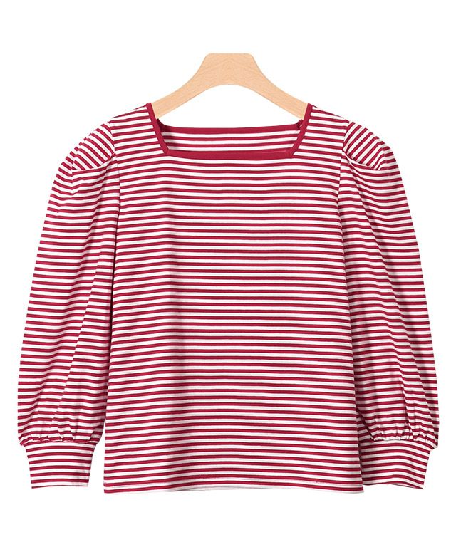リナシメント RINASCIMENTO スクエアネックボーダーギャザーTシャツ （var.Coccio） リナシメント RINASCIMENTO スクエアネックボーダーギャザーT