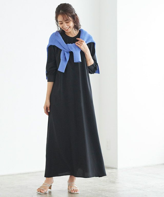 美品 ケイシラハタ Styling/ バンドカラー フレアシャツワンピース 黒 美品 ケイシラハタ Styling/ バンドカラー フレアシャツ