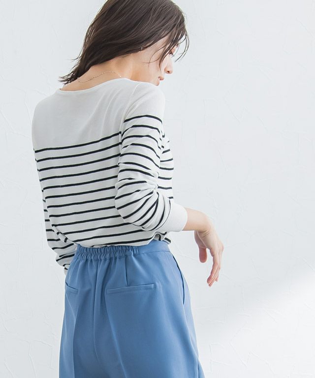 167cm / オフホワイト×ブラック / ボートネック / M