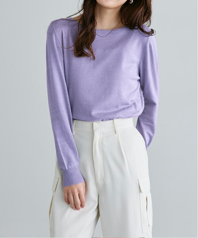 163cm / ラベンダーブルー / ボートネック / M