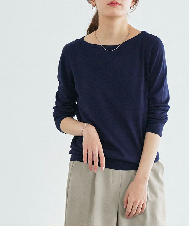 163cm / ネイビー / ボートネック / M