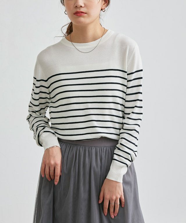 163cm / オフホワイト×ブラック / クルーネック / M