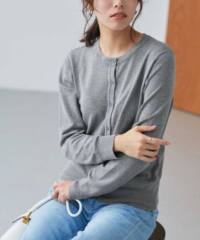 167cm / 杢グレー / ミドル丈 / クルーネック / M