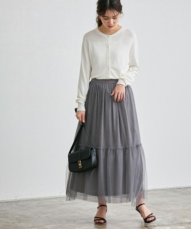 163cm / オフホワイト / ミドル丈 / クルーネック / M