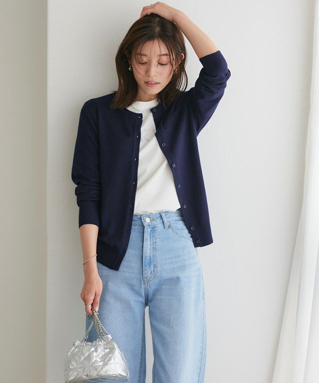 167cm / ネイビー / ミドル丈 / クルーネック / M