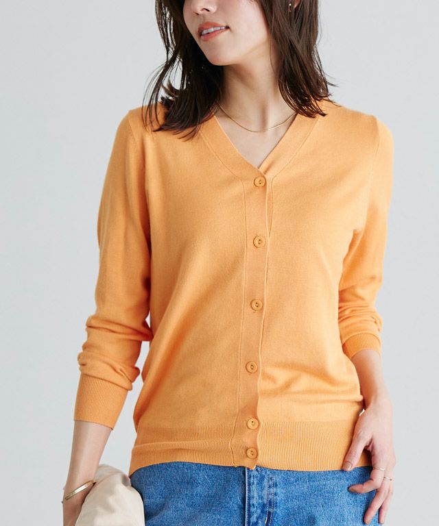 ほぼ未使用M✨グッチ カーディガン シルク 絹　総柄 フルーツ 長袖 オレンジ シルクタッチウォッシャブルニットカーディガン 【Pierrot