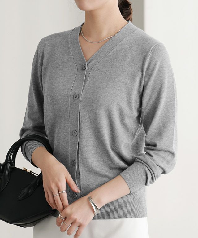 167cm / 杢グレー / ミドル丈 / Vネック / M