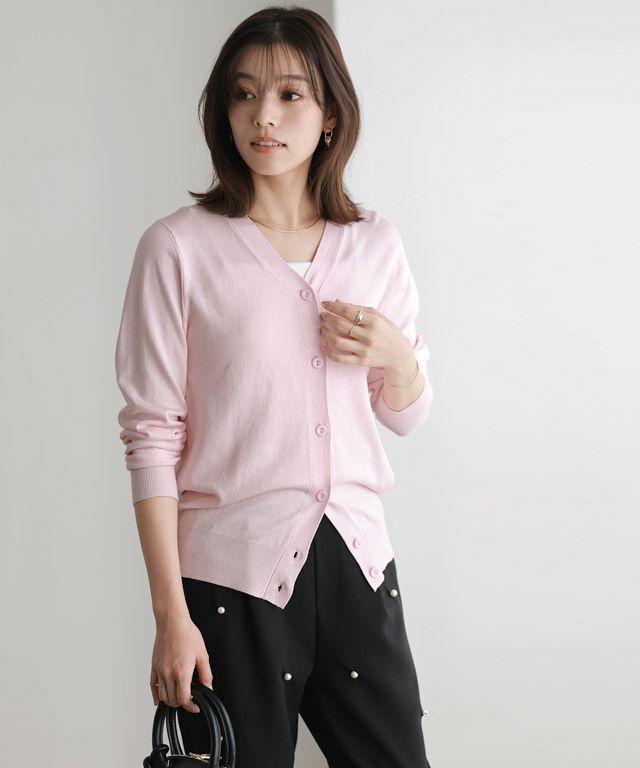 167cm / ライトピンク / ミドル丈 / Vネック / M