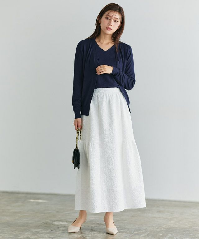 166cm / ネイビー / ミドル丈 / Vネック / M