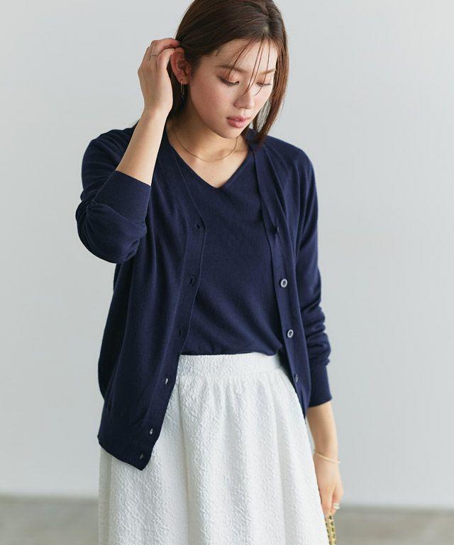 166cm / ネイビー / ミドル丈 / Vネック / M