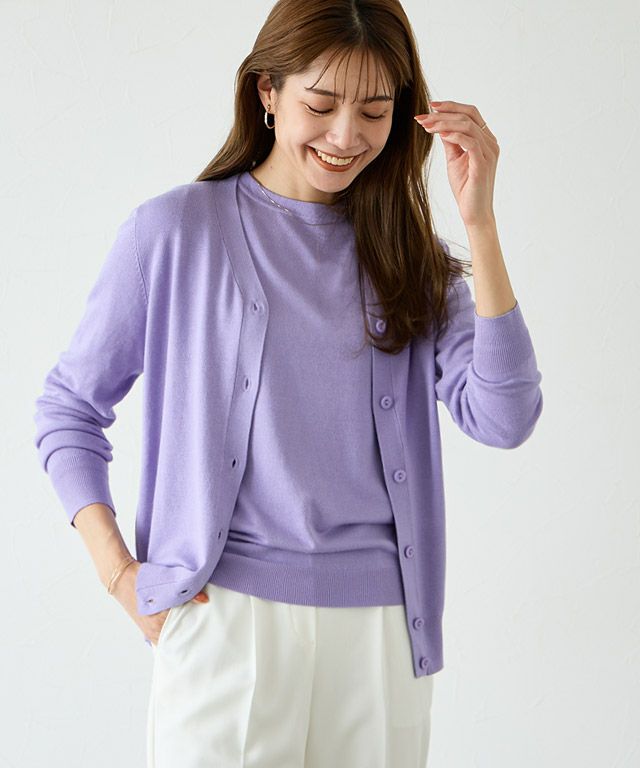 165cm / ラベンダーブルー / ミドル丈 / Vネック / M