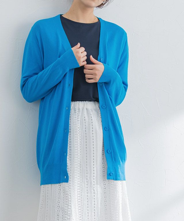 167cm / セルリアンブルー / ロング丈 / Vネック / M