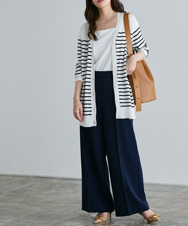 163cm / オフホワイト×ブラック / ロング丈 / Vネック / M