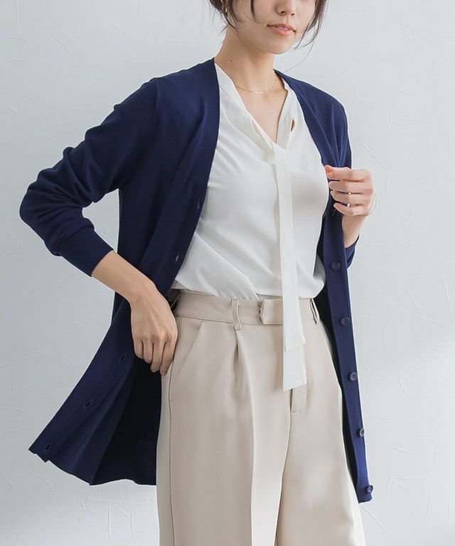 167cm / ネイビー / ロング丈 / Vネック / M