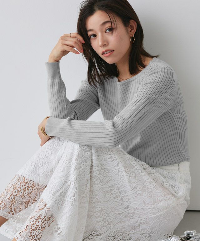 167cm / グレー / ボートネック / M