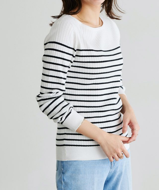 167cm / オフホワイト×ブラック / ボートネック / M