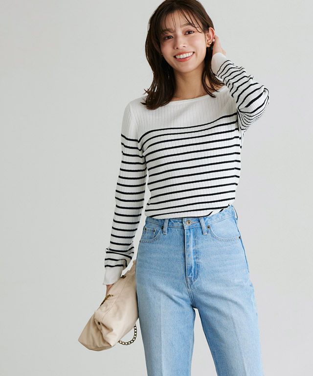 167cm / オフホワイト×ブラック / ボートネック / M