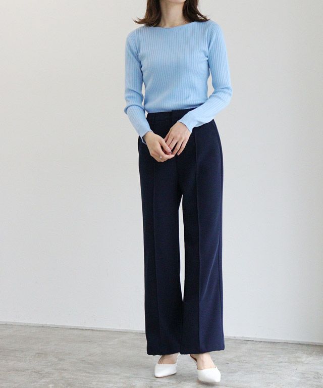 163cm / ライトブルー / ボートネック / M