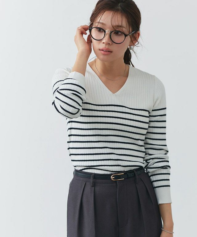 166cm / オフホワイト×ブラック / Vネック / M