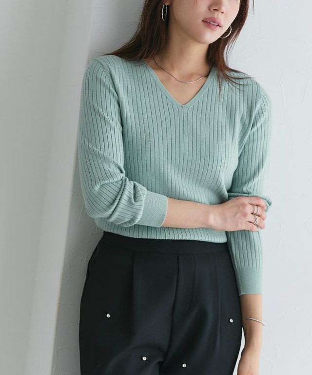 166cm / ブルーミント / Vネック / M