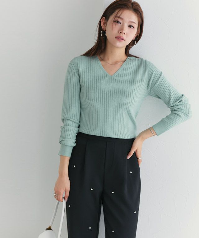 166cm / ブルーミント / Vネック / M